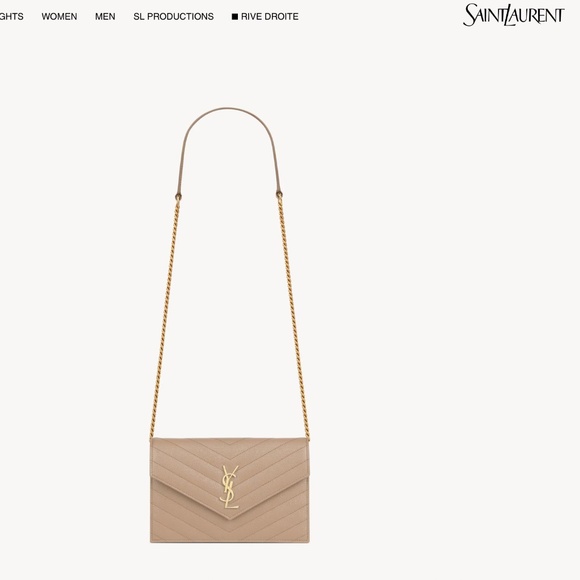 Yves Saint Laurent CASSANDRE ENVELOPE CHAIN WALLET IN GRAIN DE POUDRE LEATHER - Picture 12 of 13